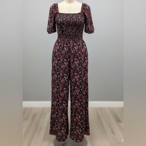 Draper James Black and Red Floral Jumpsuit